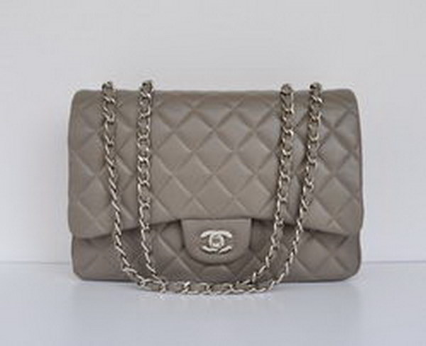 7A Replica Chanel Jumbo A28600 Gray Lambskin Leather with Silver Hardware Flap